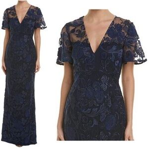 Carmen Marc Valvo Infusion Navy Embroidered Gown 4
